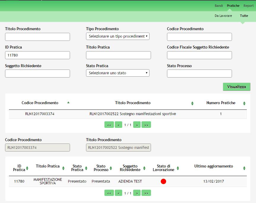 Figura 27 Menu Pratiche Tutte Dettaglio del procedimento selezionato Cliccare sulla pratica di interesse per accedervi.