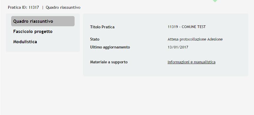 Figura 28 Quadro Riassuntivo domanda presentata Dal Quadro riassuntivo di una domanda in lavorazione è possibile