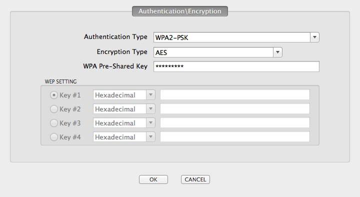 Verificare ai campi Authentication Type e Encryption Type che i