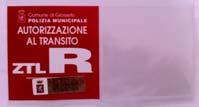 SCHEDA N.1 Codice Autorizzazione Tipo contrassegno + R ZTL (Residenti/Domiciliati) Costituito da una parte fissa (adesivo con tasca) che può essere eventualmente integrato con una parte mobile P.