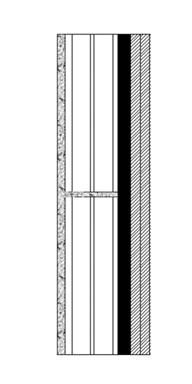 di 130 kg/m 3 rispondente alla classe 1 di reazione al fuoco, spessore 0 mm, accoppiato ad una lastra in cartongesso da 15 mm; massa superficiale: 16,0 kg/m², disposti verticalmente e avvitati, con 6