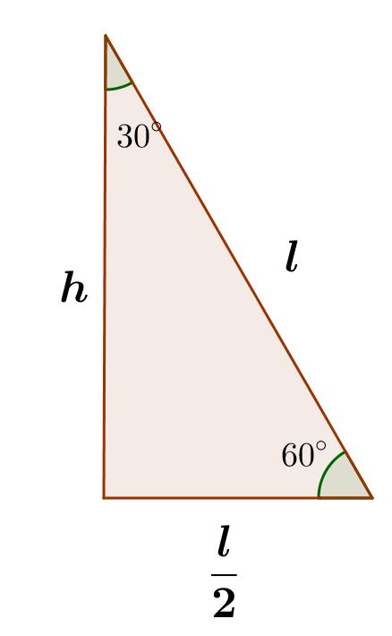 diagonale, applicando il teorema di Pitagora, abbiamo: d = l + l = l = l Triangolo rettangolo con angoli di 0 e 60 Un triangolo