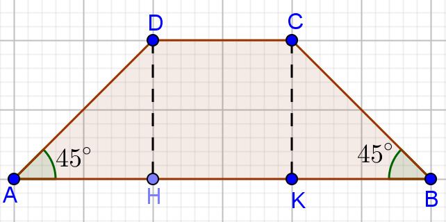 ) Considera un trapezio isoscele ABCD avente gli angoli adiacenti alla base maggiore di e siano H e K i piedi delle altezze (vedi