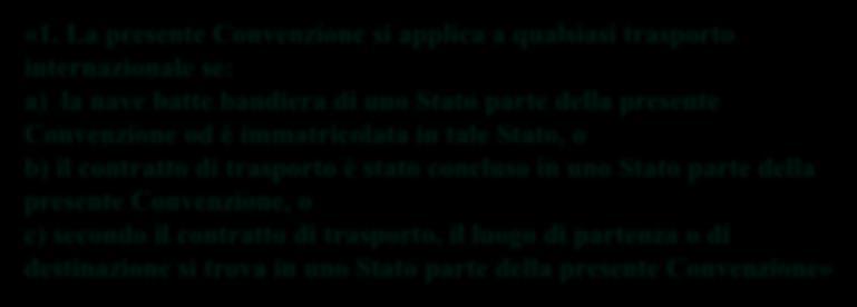 La Convenzione di Atene del 1974, come modificata dal protocollo di Londra del 2002 - Il campo di applicazione Articolo 2 - Campo di applicazione MA deve ricorrere almeno uno dei requisiti previsti