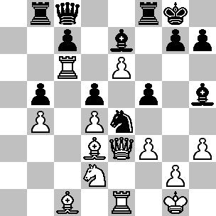 fxe4 Axe1 29.Dxe1 Ag6, con posizione vincente per il N. Io invece decisi di seguire una terza idea, collegata al tema Ah4 ( posizione dopo 22.cxd4 ) 23...Dc8 24.Tc6 Ce4 25.f3 25 Ag5 26.De2 Ah4 27.Cf1!