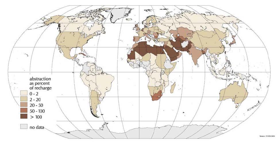 Riduzione delle risorse idriche sotterranee Attingimenti dalla falda in %