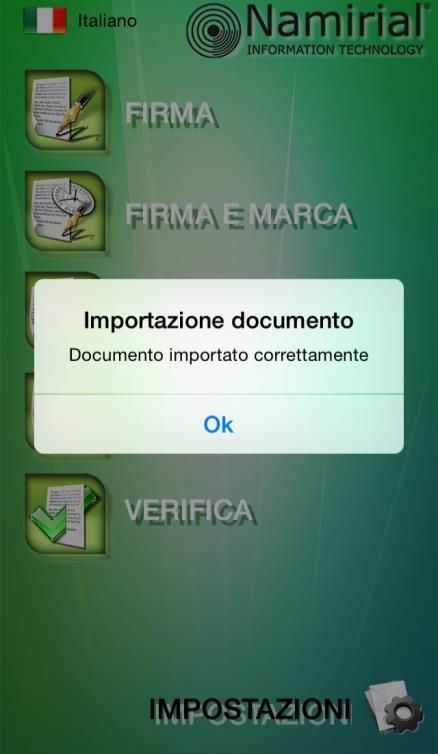 Inviare il file da firmare all indirizzo mail configurato sul dispositivo mobile.
