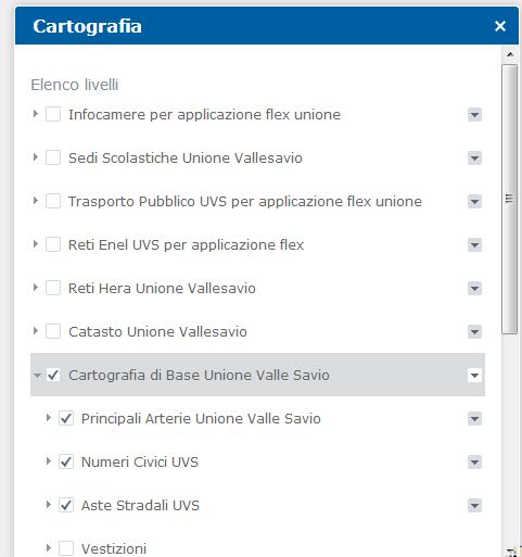 Utilizzo della TOC (Cartografia) Ogni applicazione contiene un insieme di layer.