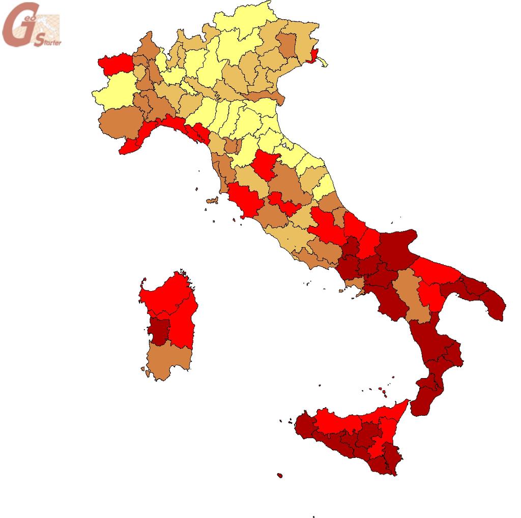 Fig. 1 Distribuzione provinciale del tasso di interesse a breve termine (Anno 2004) Fonte: Elaborazione Istituto G.