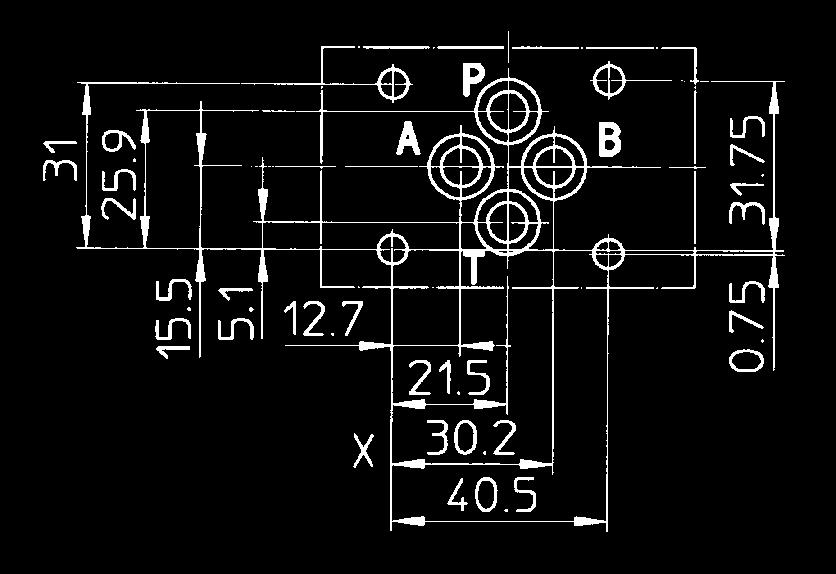 4401-03-02-0-05 Diameter of ports, B,, T: Ø = 7,5 mm Seals: 4 OR 108 djustment device for