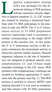 Ligation Independent Cloning: