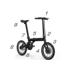 1 Struttura della bicicletta elettrica a pedalata assistita 1 manubrio 2 regolazione manubrio 3 motore 36V