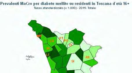 PATOLOGIE CRONICHE: diabete Prevalenza per diabete tra le più elevate in Toscana con tassi di incremento molto