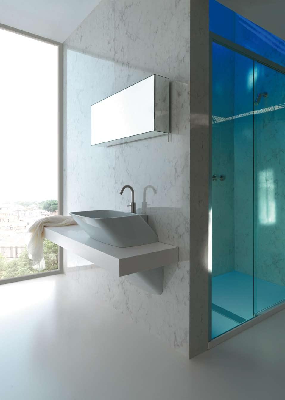 26_27 lavabo appoggio con piano rubinetteria e carter copri sifone overtop basin with tap hole and syphon cover case SPECCHI specchio