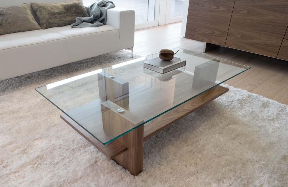 Small table, wood or lacquered wooden frame, tempered glass top.