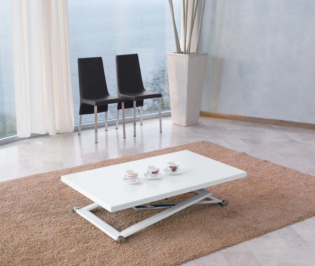 Small table, adjustable height with plunger, wood or lacquered wood folding top, steel frame