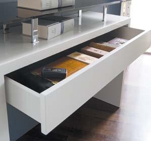 lacquered wood or hide leather covered drawer front, tempered