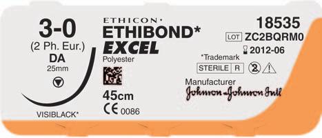 ETHIBOND Excel Ethibond Excel (Tereftalato Etilenico) è la sutura intrecciata in Poliestere rivestito che sostituisce la seta in tutte le applicazioni chirurgiche in cui è consigliato l utilizzo di