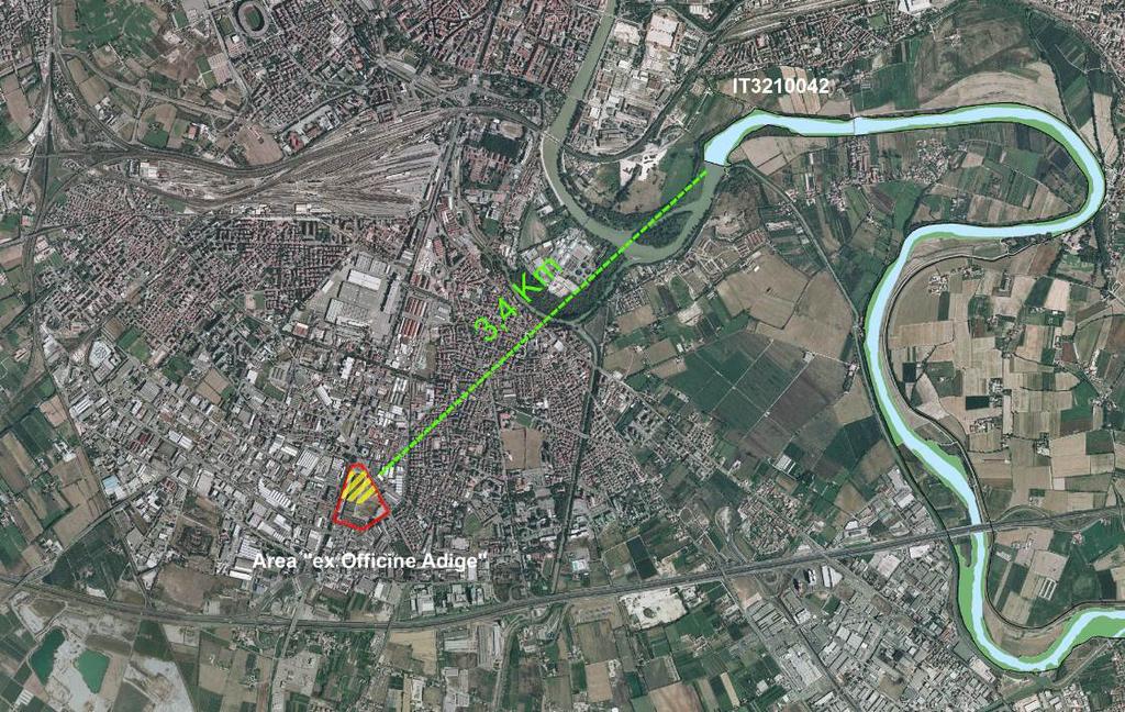 Ortofoto che evidenzia la distanza fra l area progetto e il SIC Fiume Adige tra