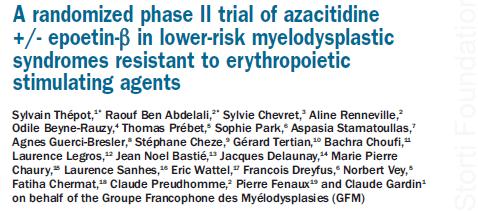 azacitidine +/- epoetin-β in lower-risk MDS pts resistant to ESAs 98 pts (49 vs 49)