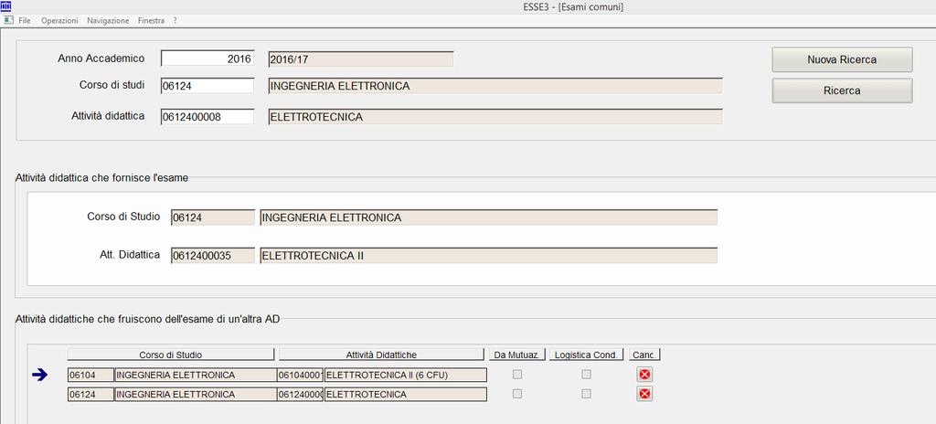 2.4 Esami Comuni Un esame comune si definisce, dato un anno accademico, su una serie di coppie CDS/AD delle quali una viene eletta come padre (tale AD deve essere una attività offerta nell anno