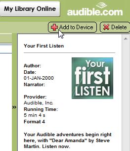 Per controllare gli audiobook trasferiti sul lettore, Controllare il pannello del lettore su AudibleManager.