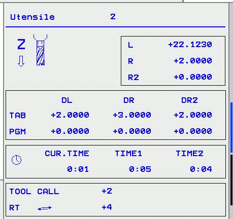 Informazioni relative agli utensili Softkey Assegnazione Significato 1 Visualizzazione T: numero e nome utensile 1 2 3 4 1 1.