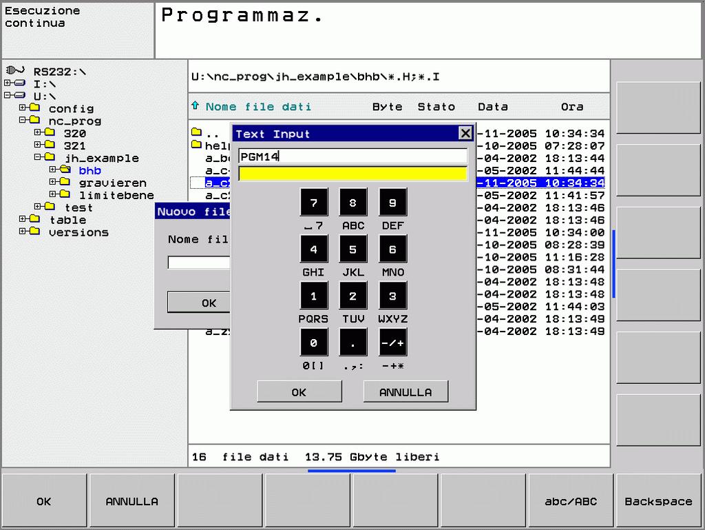 4.2 Gestione file dati Generalità Tastiera sullo schermo I caratteri e i caratteri speciali possono essere inseriti con la tastiera sullo schermo o (se presente) con una tastiera per PC collegata