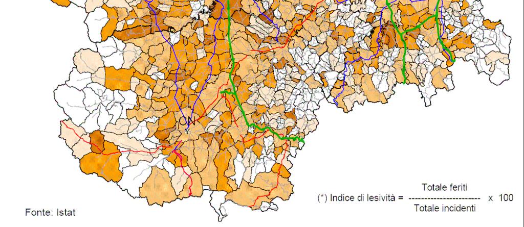 Piano Regionale della Sicurezza Stradale Indice di lesività per Comune nel 2004 Grafico 3.