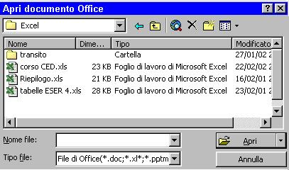 Excel da aprire (elenco a discesa Cerca in) Clicca sul nome del file di Excel da aprire Clicca su Apri OPPURE Seleziona