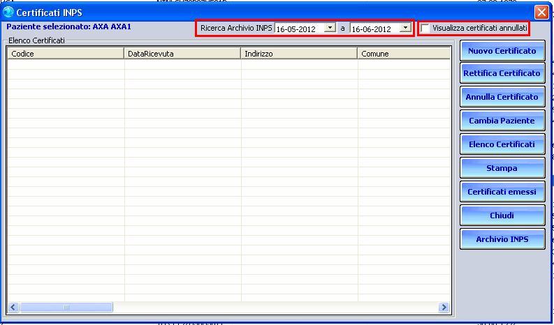 Se accede su ARCHIVIO INPS invece è possibile visualizzare tutti i certificati emessi.