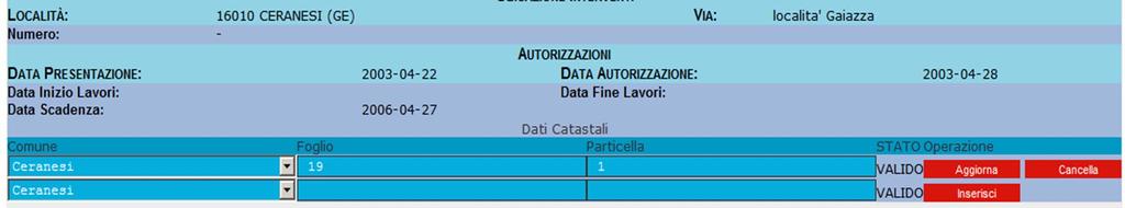 pratica, selezionando Modifica dati catastali pratica : N.B.