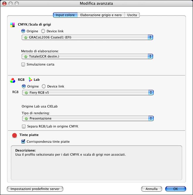 STAMPA DA MAC OS X 36 20 Per modificare le funzioni avanzate di gestione del colore, come RGB/Lab Tipo di rendering, fare clic su Impostazioni Expert.