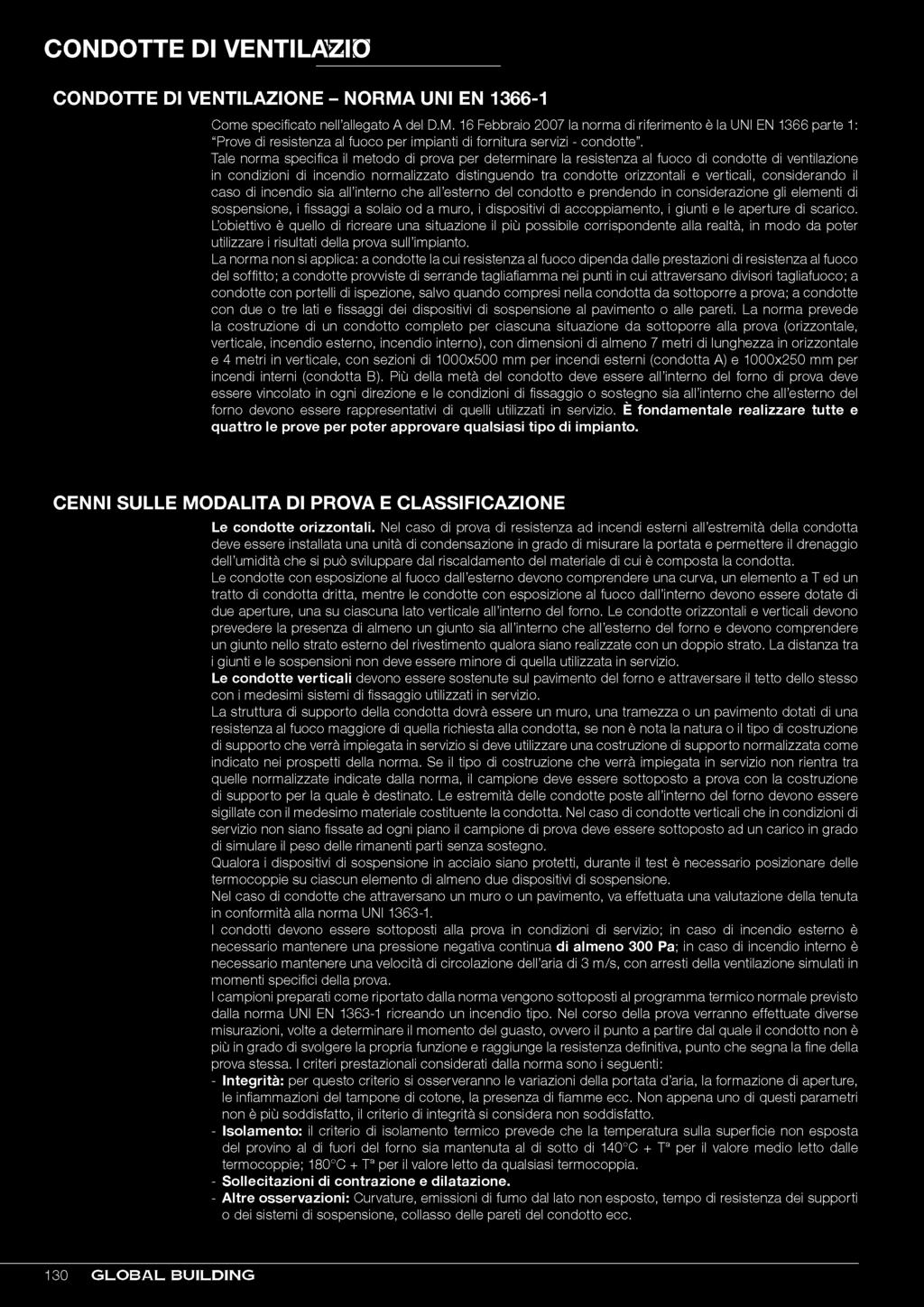 considerando il caso di incendio sia all interno che all esterno del condotto e prendendo in considerazione gli elementi di sospensione, i fissaggi a solaio od a muro, i dispositivi di accoppiamento,