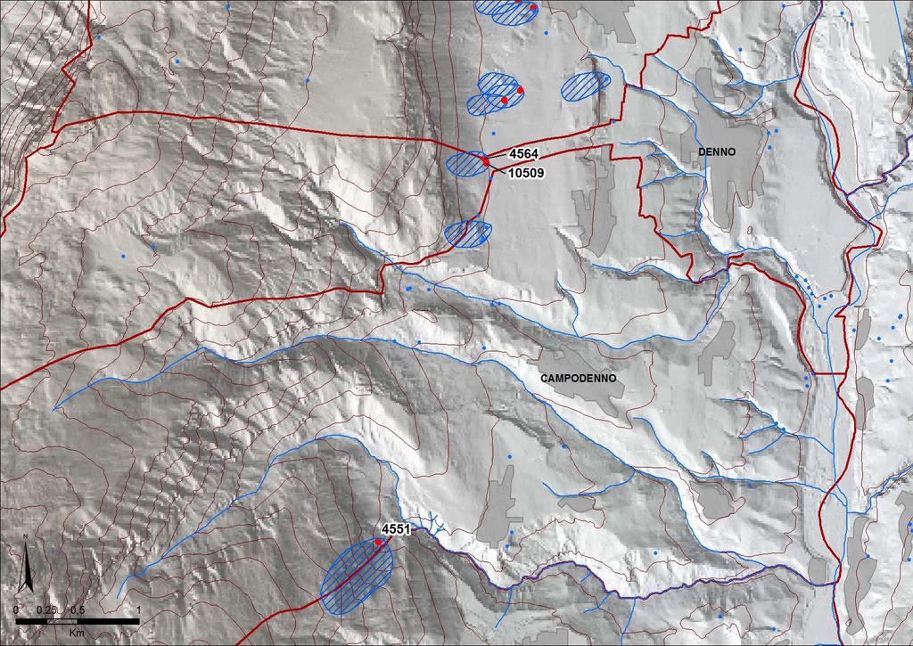 Denno e Campodenno Figura 1 : mappa con l ubicazione delle sorgenti selezionate ed analizzate (in rosso) con il codice che le caratterizza univocamente; per le sole sorgenti utilizzate a scopo