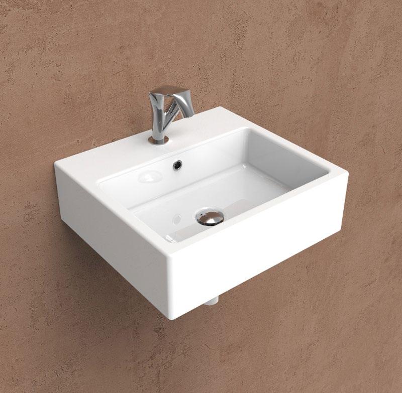 5058 Acqualight Lavabo cm 50 da appoggio - sospeso con troppopieno predisposto tre fori rubinetto Staffa di sostegno con portasciumani (STUB50) Mensola FORTY6 (F58) Mensola SOLID (SL5058) Panca