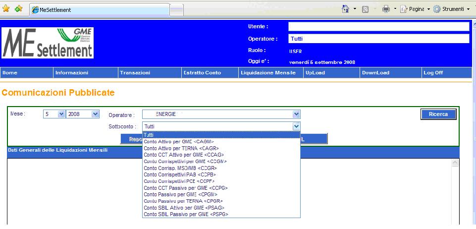 13 Sottoconti Selezionando il mese di mercato e l Operatore, il download dei file XML può essere effettuato