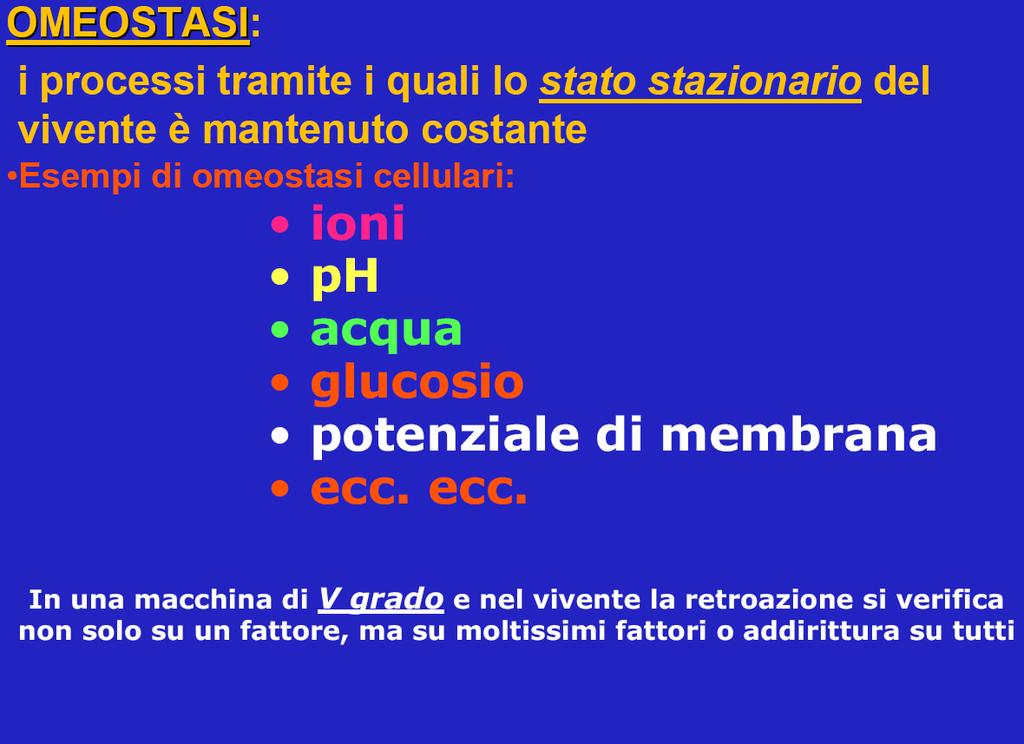 Esempi di omeostasi sistemica: -