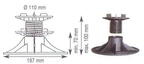 STRUTTURA PORTANTE PANNELLO DARWIN BROWN TIPO IT 25M: Struttura fissa o regolabile realizzata da soli piedini in polipropilene che consente la posa dei pannelli su qualsiasi superficie d'appoggio
