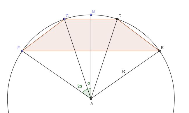 9) La figura descritta dal testo è qui sotto Per determinare il perimetro consideriamo i triangoli ACD, ACF e ADE Essi sono sia isosceli che congruenti tra loro, per cui FC=CD=DE Calcoliamoli con il