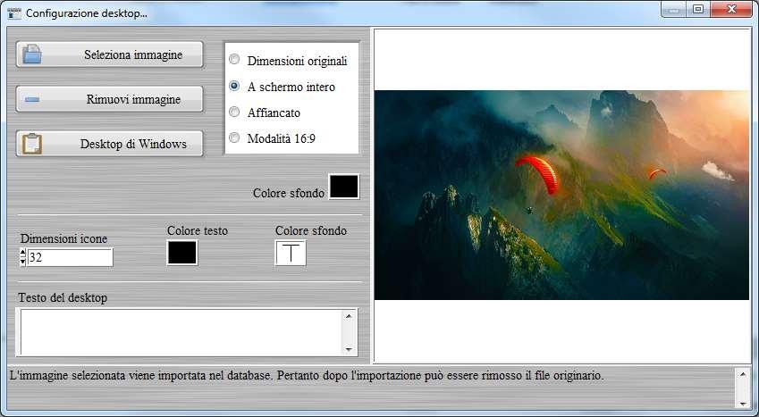 Nella scheda è possibile caricare un immagine dal proprio computer, oppure adoperare lo sfondo attualmente adoperato nel desktop di Windows.