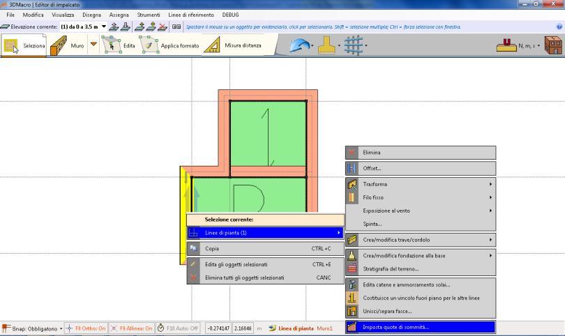 STEP 4 Si acceda all editor di impalcato e si selezioni la parete su cui è posta la linea di gronda del solaio inclinato (nel