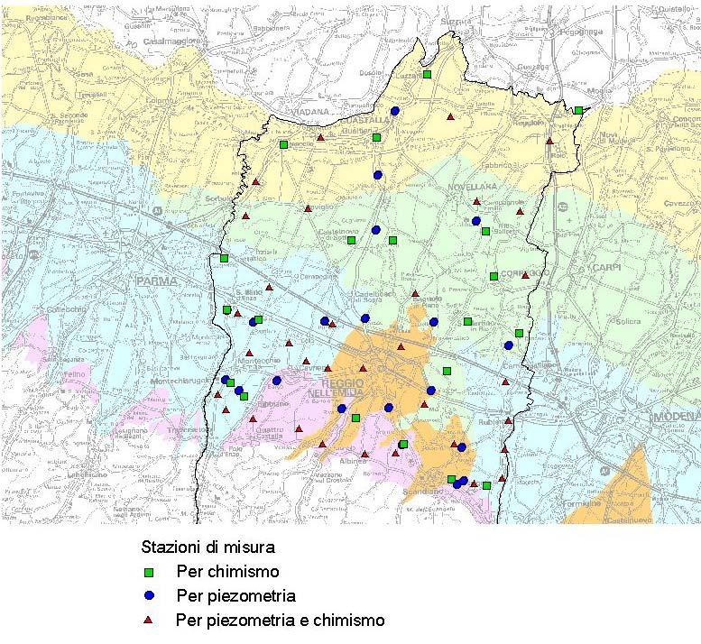 Tabella 1: Suddivisione dei punti di monitoraggio in Provincia di Reggio Emilia Provincia TIPOLOGIA DI MISURA EFFETTUATA Piezometria Piezometria e Chimismo Chimismo Totale stazioni di misura TIPO DI