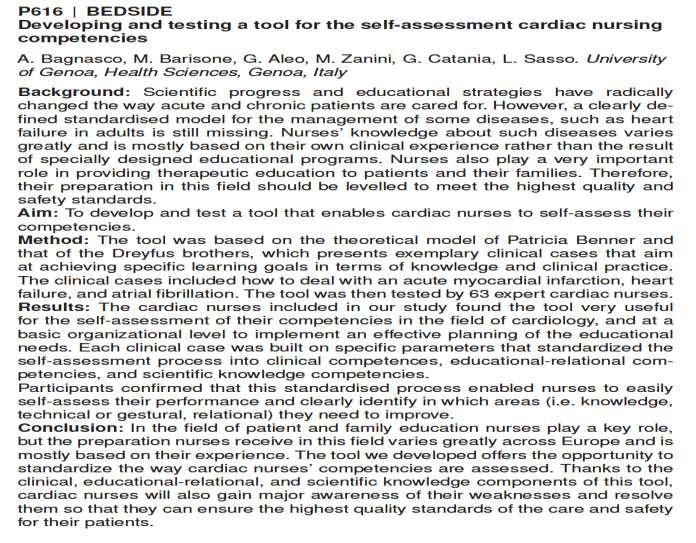 Scopo: Lo scopo del presente studio è di sviluppare un modello di autovalutazione delle competenze per l infermiere di cardiologia.