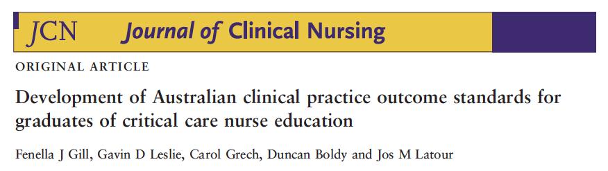 Sviluppo di standard per la formazione degli infermieri di area critica, attraverso uno studio Delphi nazionale condotto in Australia.