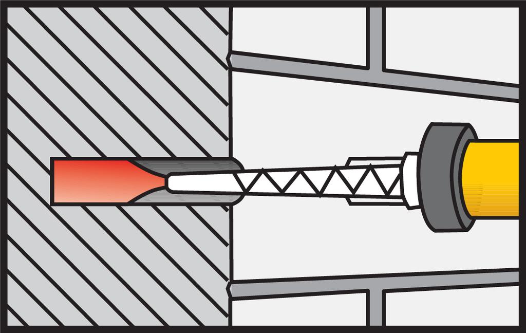 Iniettare l adesivo partendo dal fondo del foro, estraendo contemporaneamente e lentamente il miscelatore statico. Si deve in ogni caso evitare l inclusione di aria.