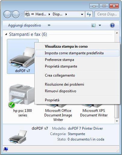 2.4.1.1 Modificare la stampante predefinita con un altra contenuta nell elenco delle stampanti installate.