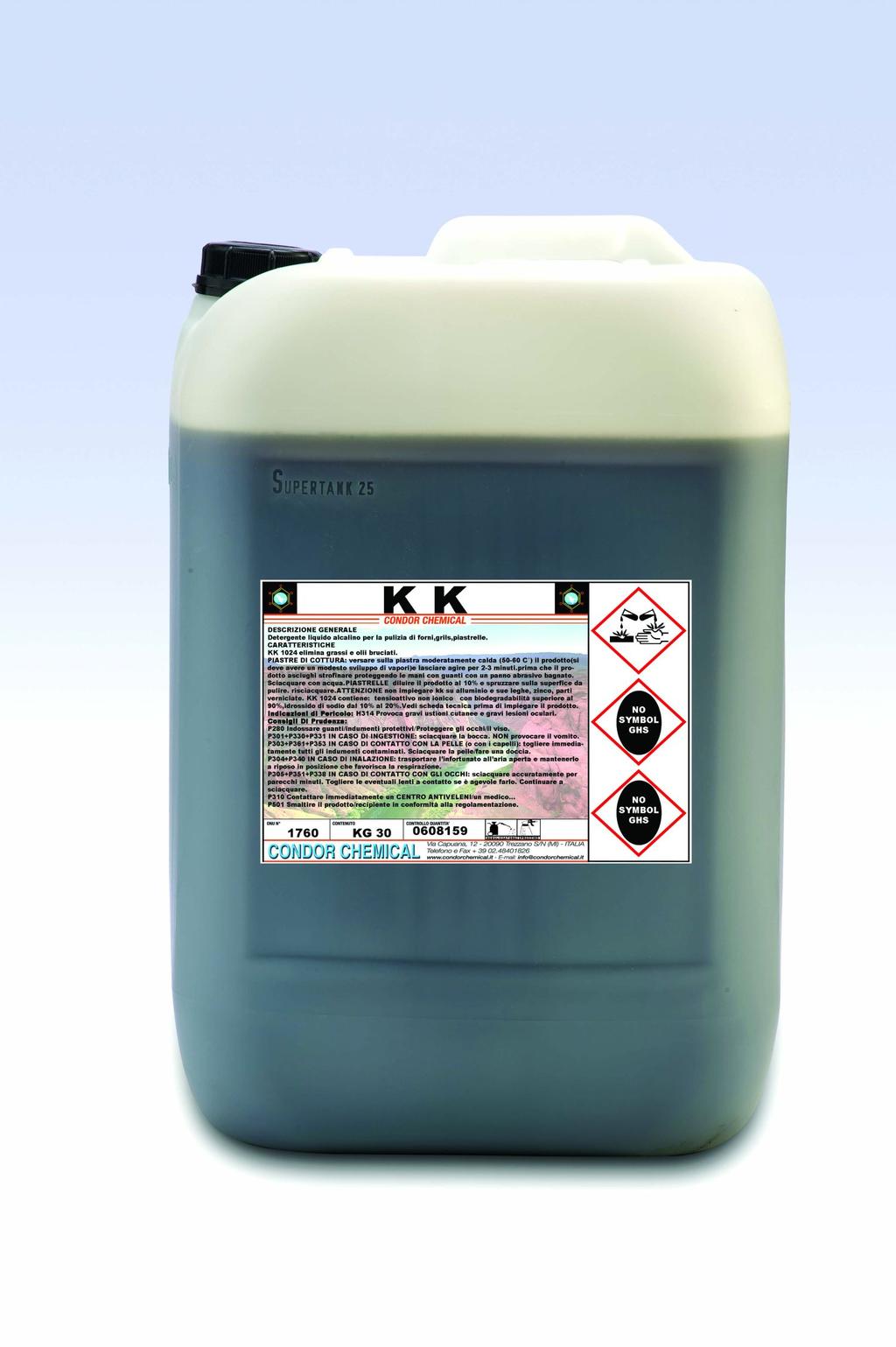 KK Diluire il prodotto dal 5% al 50% in acqua a seconda del tipo di incrostazione. Detergente concentrato per la facile rimozione di grassi, oli bruciati,sporchi pesanti.