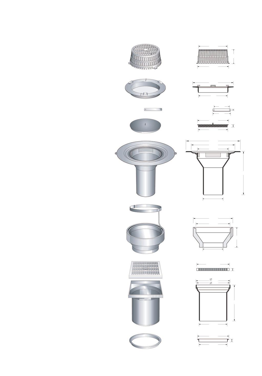 BOCCHETTA TOP CARATTERISTICHE TECNICHE E DOTAZIONI Art. 24 - Flangia circolare 330 mm. con fori per chiodatura; - Guarnizione di tenuta; - Invaso alla sommità 165 mm., codolo 75-110-125- mm.