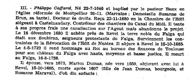 Genéalogie des Caffarel, devenus Caffarelli, Annales du Midi, Avril- juin 1971, tome 83,n. 102, pp. 215-224.